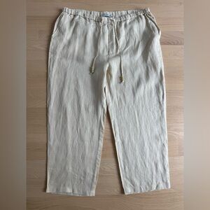 MANGO 100% linen tie waist ankle pants in tan Women’s XXL Minimalist Casual NEW